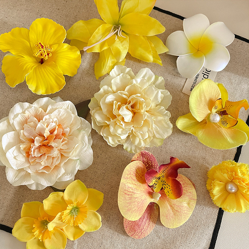 法式田园风黄色花朵头饰发夹女夏日刘海簪花发卡氛围感头花侧边夹|undefined