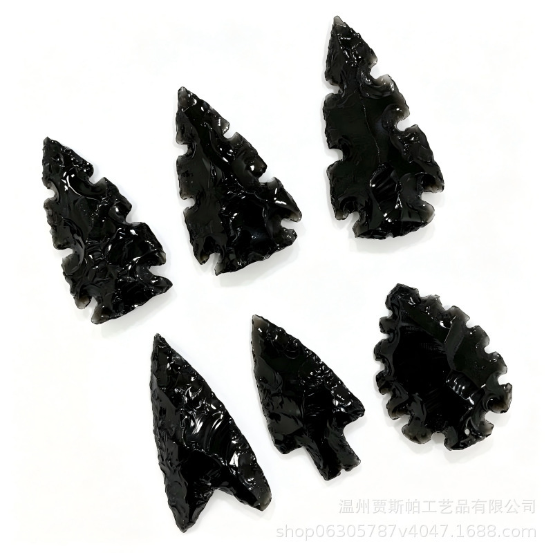 Cross-border best-selling natural obsidian arrowhead raw stone, obsidian dagger handmade DIY pendant necklace, arrow fletchings, flint