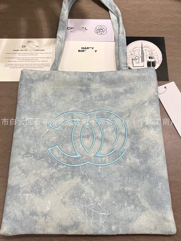 现货中古小香风牛仔蓝购物袋扎染帆布包简约高级单肩包刺绣字母C|undefined