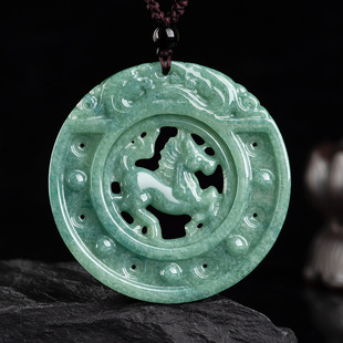 Natural A goods jadeite hollow antique horse horse to success bean jade pendant men's and women's pendant jade pendant wholesale