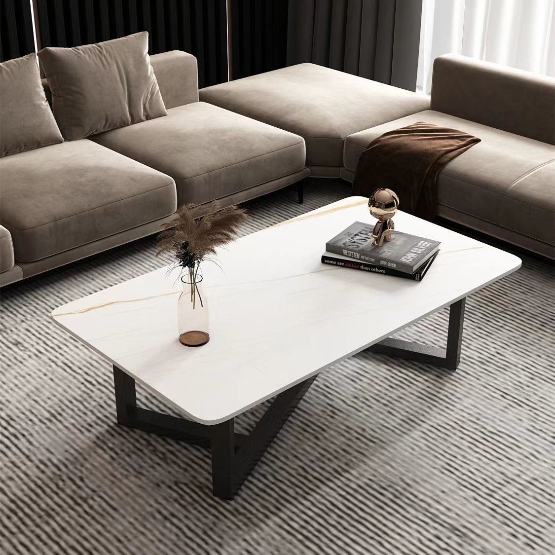 Nordic light luxury creative slate coffee table apartment modern simple living room small apartment sofa side table wrought iron small tea table