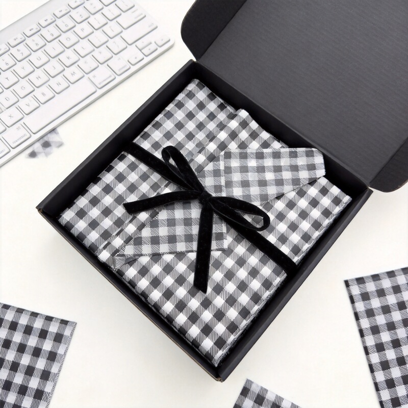Classic Black and White Checkered Tissue Paper, Clothing Gift Box Filling Paper, Bouquet Gift Base Wrapping Tissue Paper