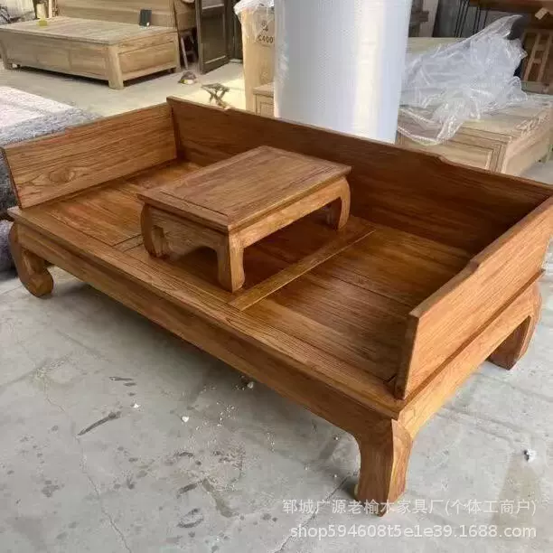 老榆木民宿罗汉床现代沙发床客厅卧室实木床榻简约原木家具