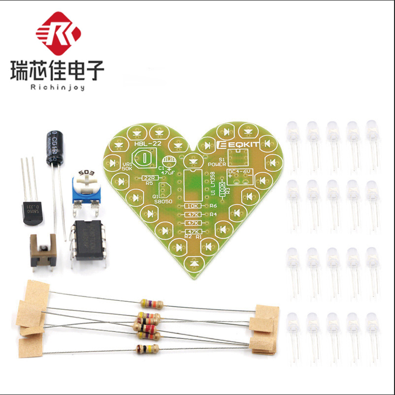 Electronic Kit Heart-Shaped Breathing Light Kit DIY Breathing Light Parts Electronic Practice Board Electronic DIY