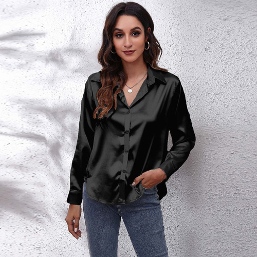 23-color 7-code spot color Ding shirt, women's satin imitation silk long-sleeved shirt, new European and American foreign trade cross-border women's clothing