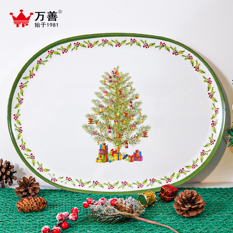 Cross-Border Melamine Dinner Plate Wholesale Christmas Tree Imitation Porcelain Party 16inch Serving Shallow Plate Christmas Oval Plate Customization Cross-Border Melamine Dinner Plate Wholesale Christmas Tree Imitation Porcelain Party 16inch Serving Shallow Plate Christmas Oval Plate Customization