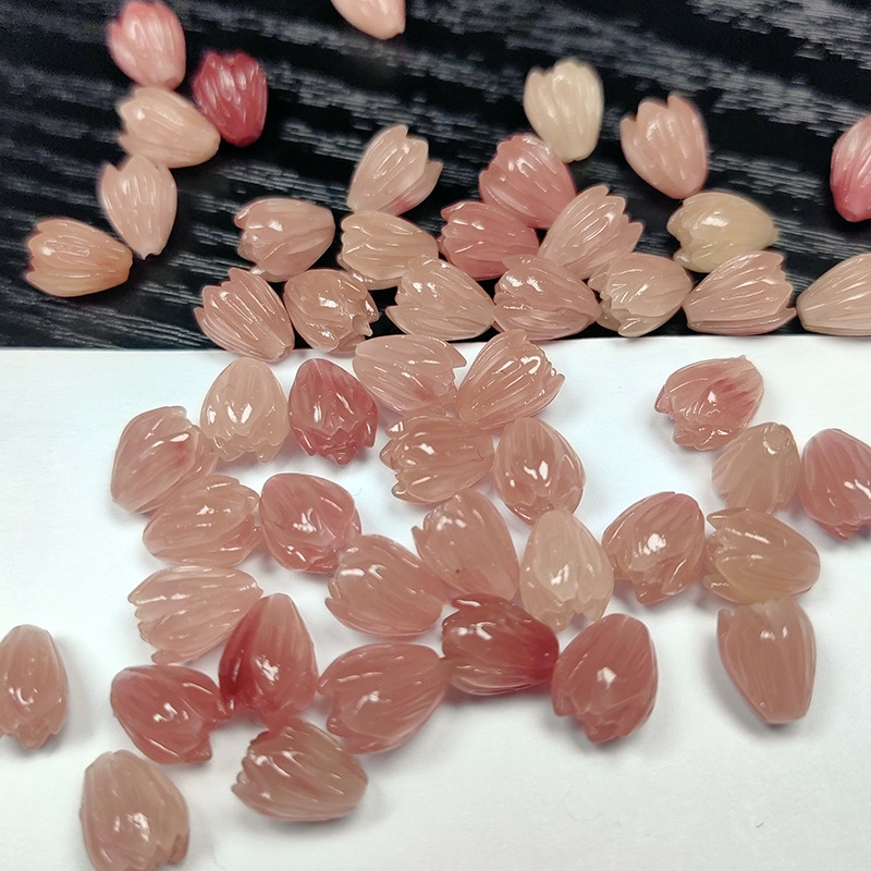 珊瑚貝殼粉壓花7x9mm 小花苞小玫瑰diy 古風髮簪髮釵耳環飾品配件