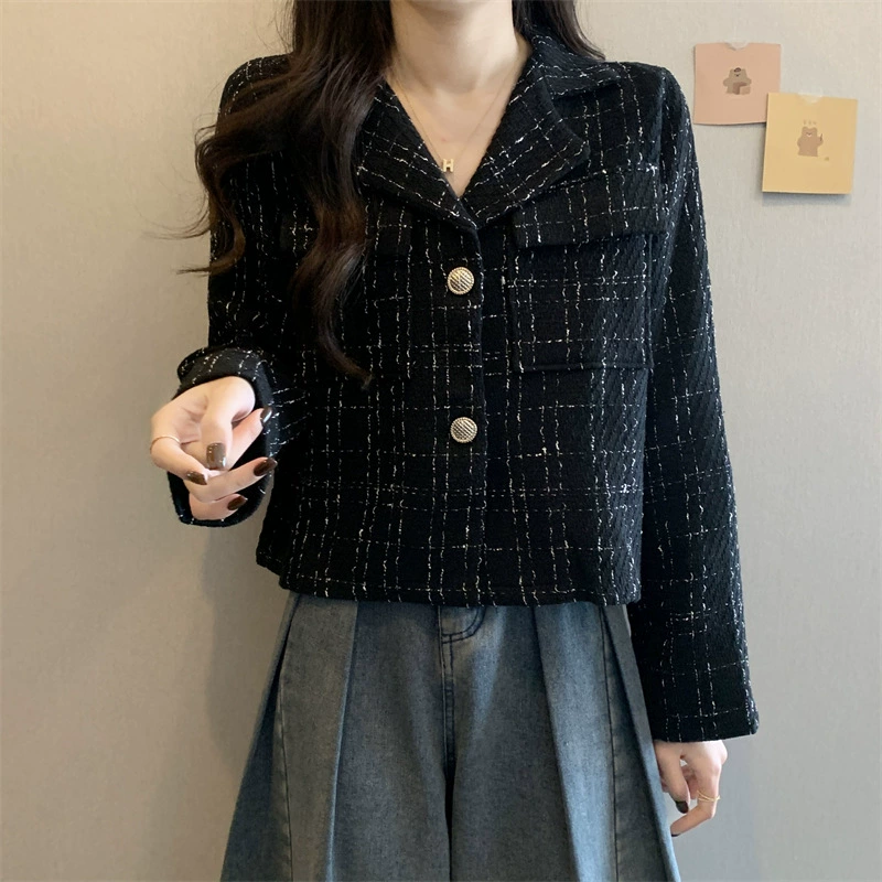 Короткая кофта с длинным рукавом, куртка, стиль Chanel, свободный прямой силуэт, обтягивающий силуэт