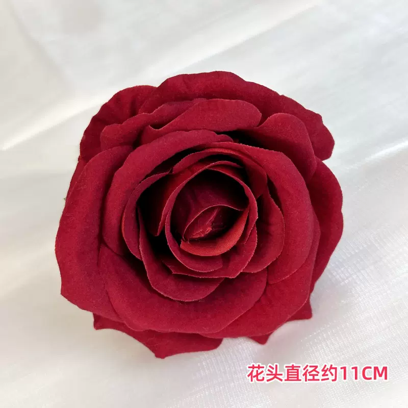 仿真绒布玫瑰花头朵红色胸花婚礼家居拍摄摆件花饰跨境假花批发