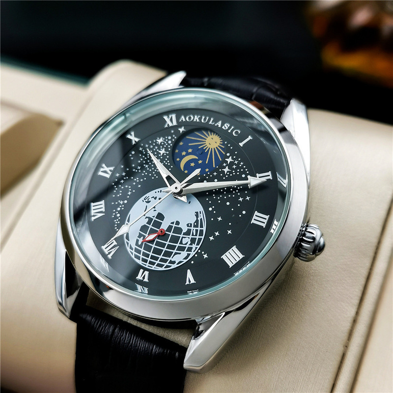 Aogulas watch mechanical watch men's watch automatic gypsophila moon phase multifunctional casual men's watch a generation of hair