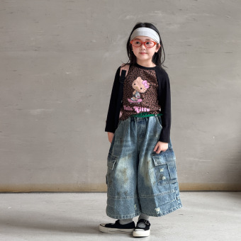 维木童装女童秋装2025新款儿童洋气长袖t恤牛仔裤套装女宝宝衣服