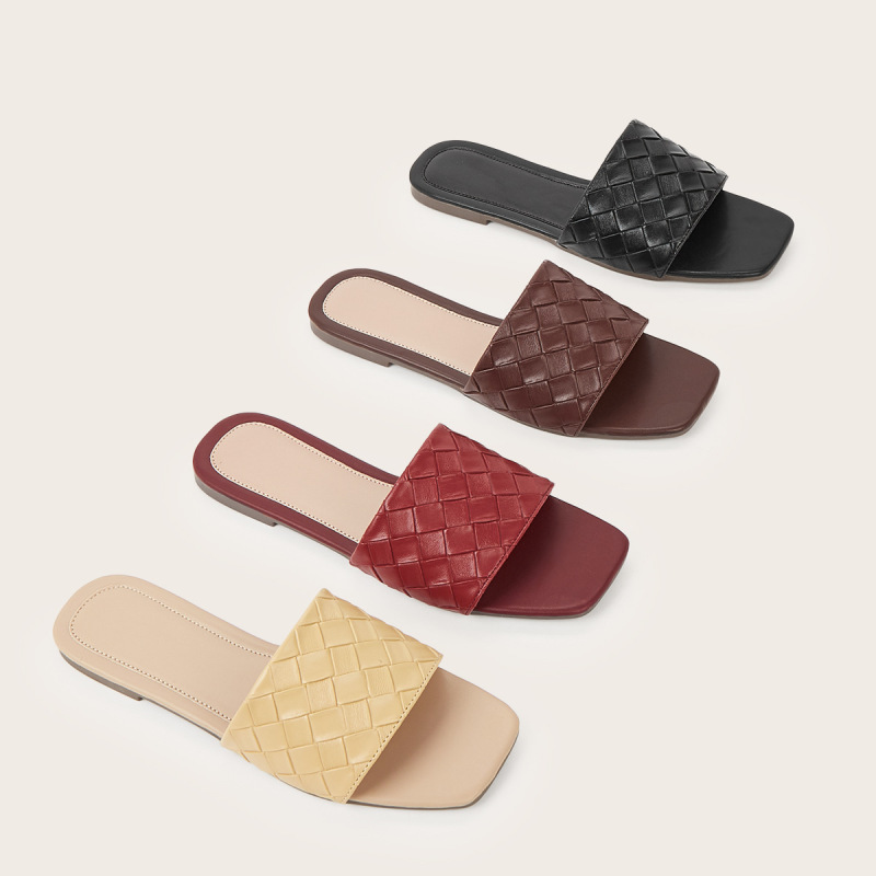 Cross-border women's plus-size summer outdoor sandals, faux-woven, sweet style, casual vacation flat sandals