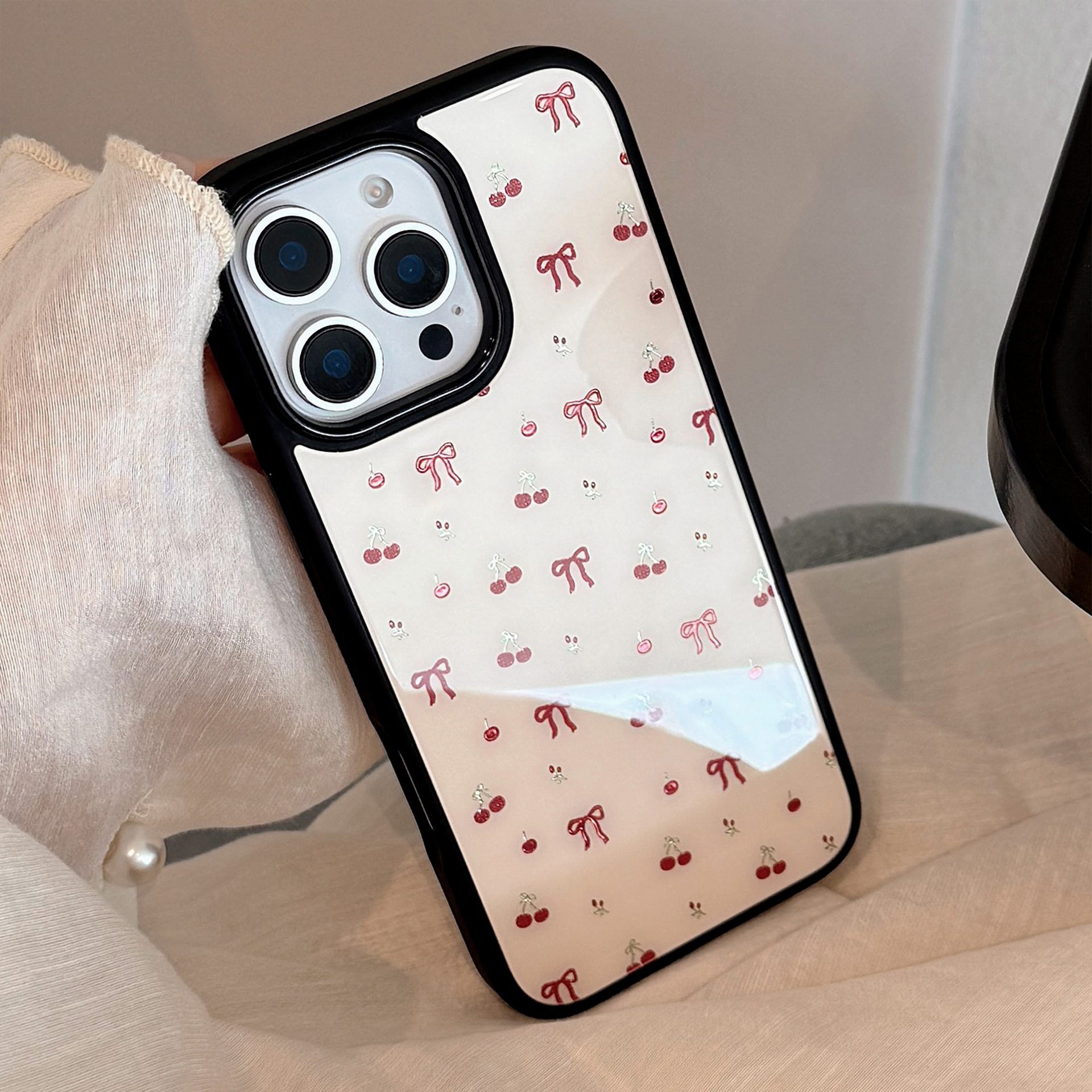 Premium Glass Phone Case With Gilt Cherry Design For Iphone_voghion.com