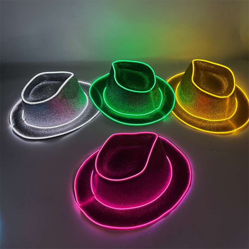 LED luminoso esquinilla sombrero sombrero de jazz plástico rosa disfraz de Halloween carnaval espectáculo sombrero de fiesta accesorios