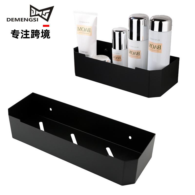 Bathroom Wall-Mounted Storage Rack, Bathroom Punch-Free Single-Layer Storage Rack, Kitchen Stainless Steel Black Spice Rack