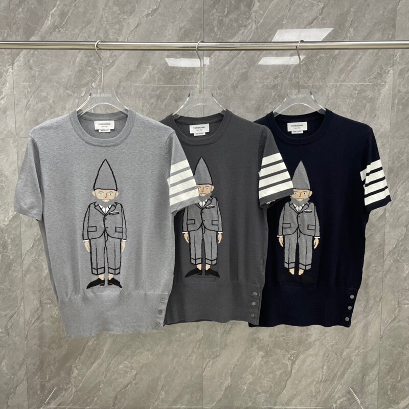 Factory Direct TB Short-sleeved T-shirt Men's and Women's Four-bar Casual Loose Santa Claus Embroidered Knitted Top Trendy