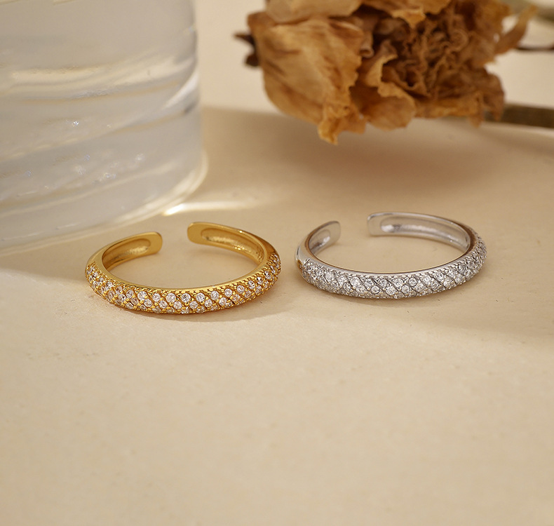 2g Weight Zircon Inlay Material Open Rings Classification 1 Piece Quantity Date, Tea Party Occasion 925 Sterling Silver Material Geometric Pattern All Seasons Season Unisex Gender Simple Style, Shiny Style Plating Craft 925 Sterling Silver Geometric Open Rings 925 Sterling Silver Rings 18