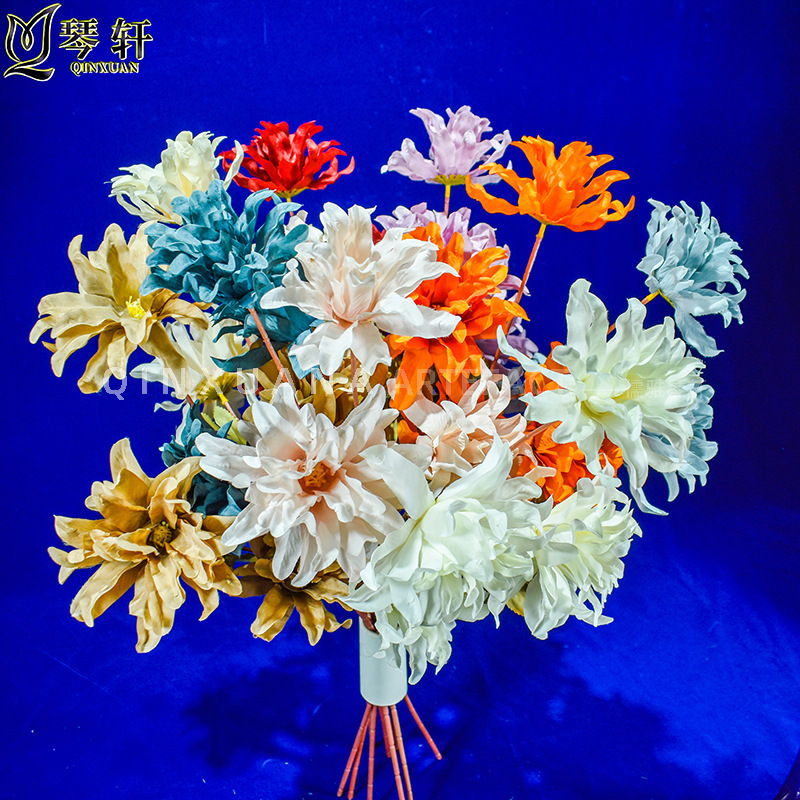 Wedding Celebration Four-Head Purple Orchid Artificial Flowers Wedding Arch Pathway Arrangement Home Decor Hotel Greenery Decoration Fake Flower Wholesale