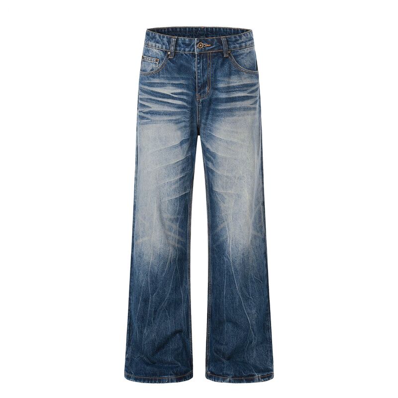 K5536 American Retro High Street Fashion Washed Whiskered Unisex Design Men's Casual Flared Jeans K5536 American Retro High Street Fashion Washed Whiskered Unisex Design Men's Casual Flared Jeans