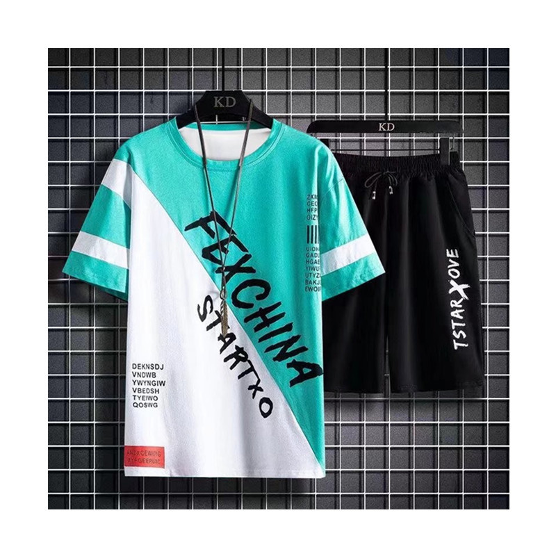 Traje de verano de los hombres de secado rápido de manga corta Camiseta pantalones cortos casual traje deportivo adolescentes coinciden con un conjunto de guapo