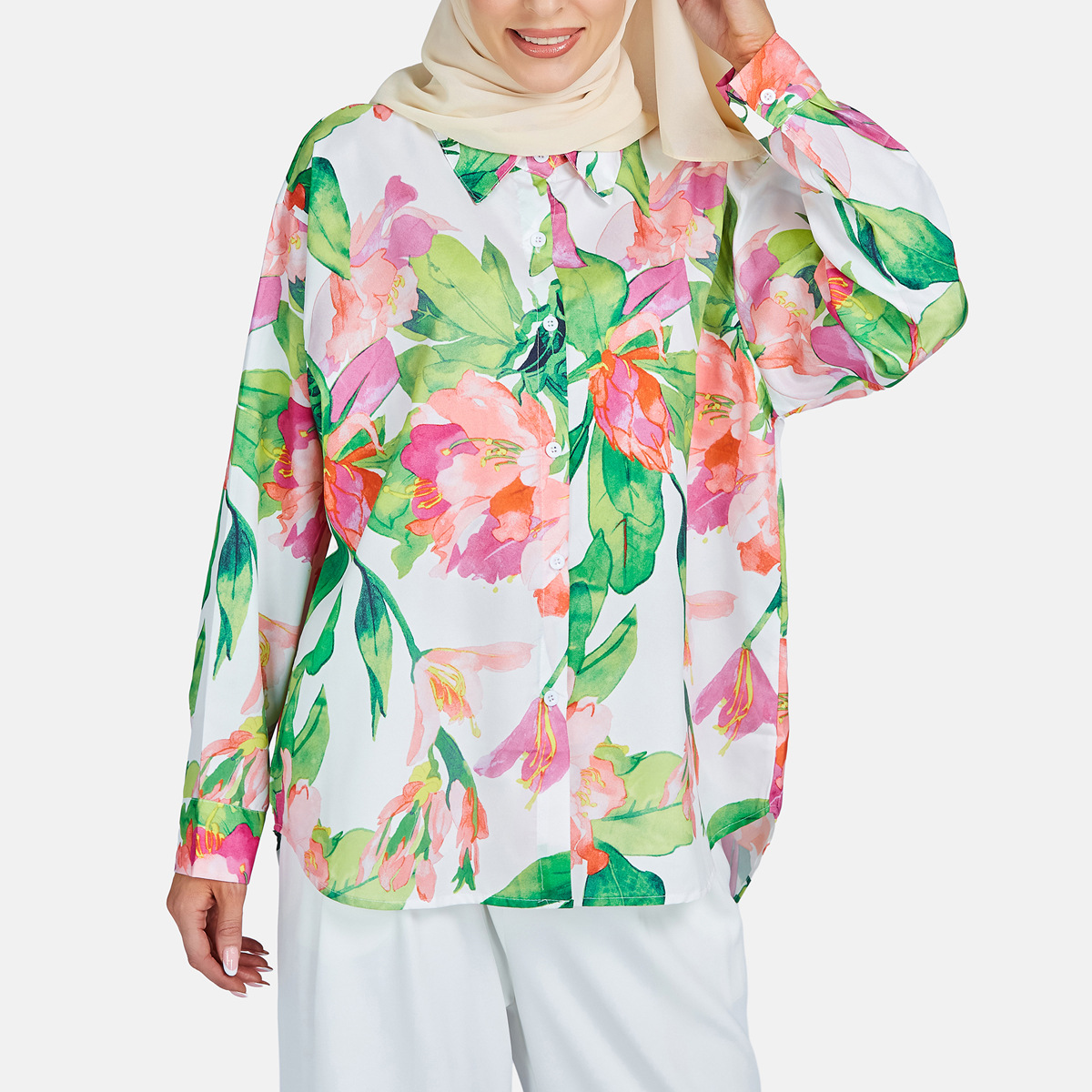 跨境薄款衬衣欧美风女新款花朵印花宽松翻领长袖时尚女士衬衫批发