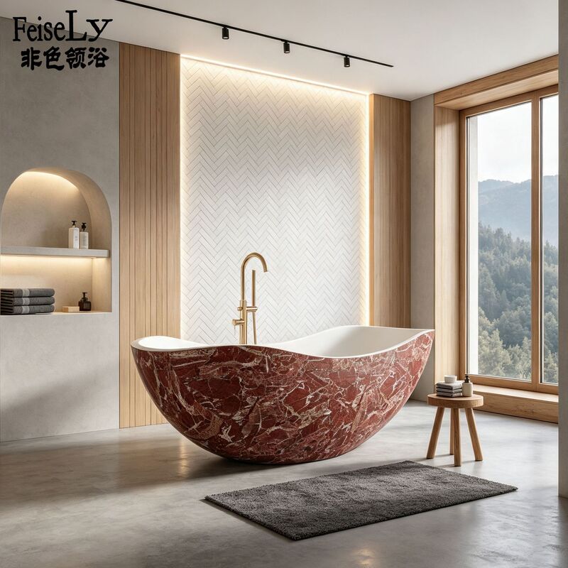 Designer seamless one-piece freestanding bathtub, travertine oval-shaped bathtub for small-sized homestays and hotels, popular with internet influencers Designer seamless one-piece freestanding bathtub, travertine oval-shaped bathtub for small-sized homestays and hotels, popular with internet influencers