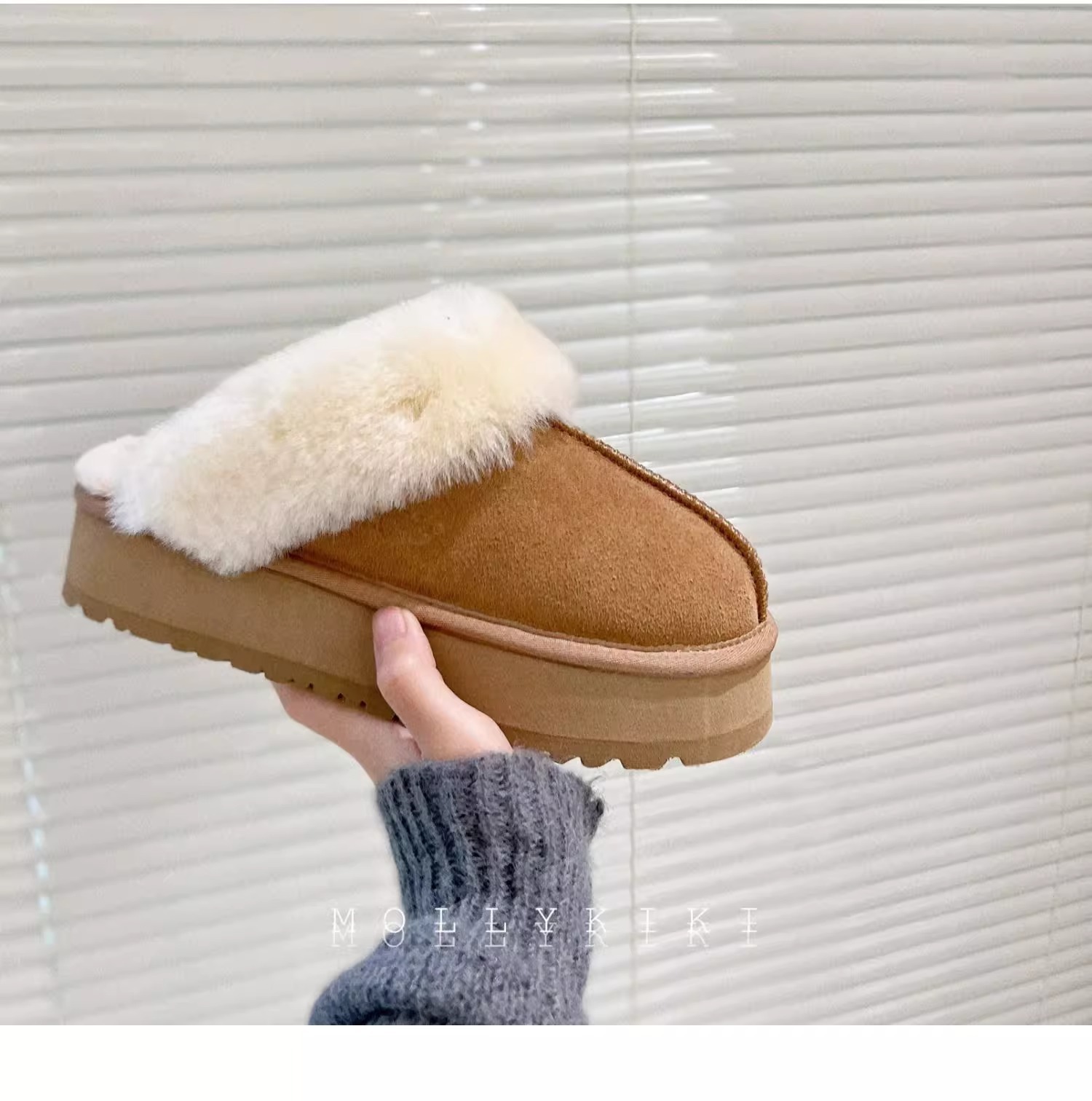 New winter fur one thick sole covered head fluffy slippers and fluffy snow boots_voghion.com