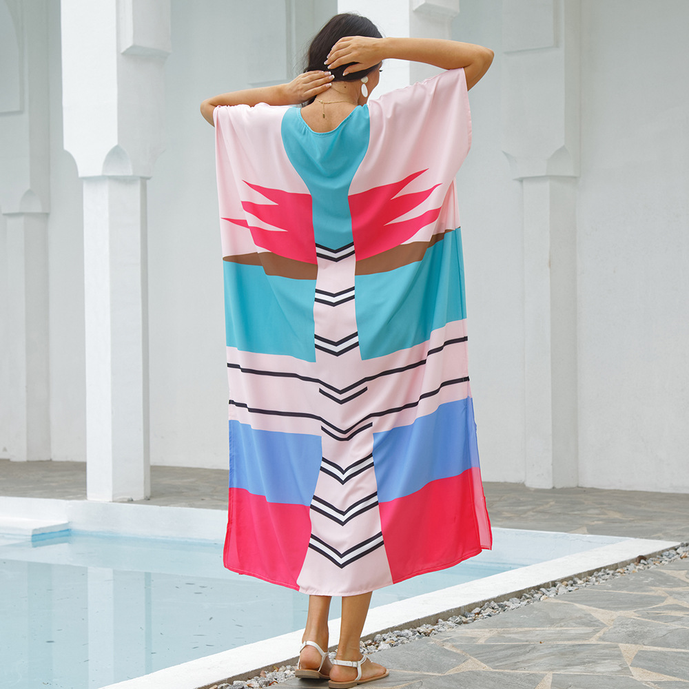 Playa blusa de poliéster suelta más tamaño traje estilo playa protección solar vacaciones Falda larga bikini capa exterior 5D36