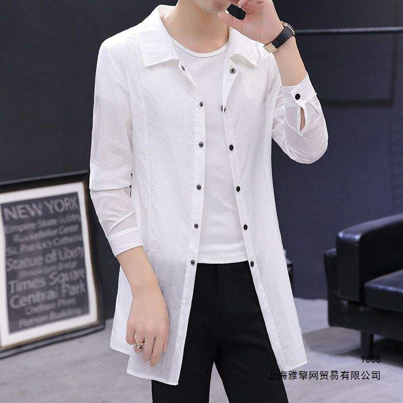 Men's trench coat, trendy brand jacket, summer breathable sun protection clothing, casual and handsome thin mid-length cape jacket.