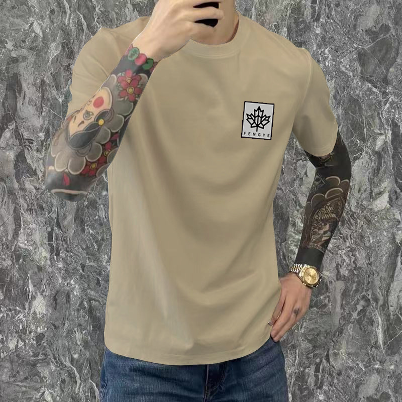Camiseta de verano nueva, ajustada, corta, moderna, con cuello redondo, estampada, de manga corta para hombre, moderna, versátil y casual.