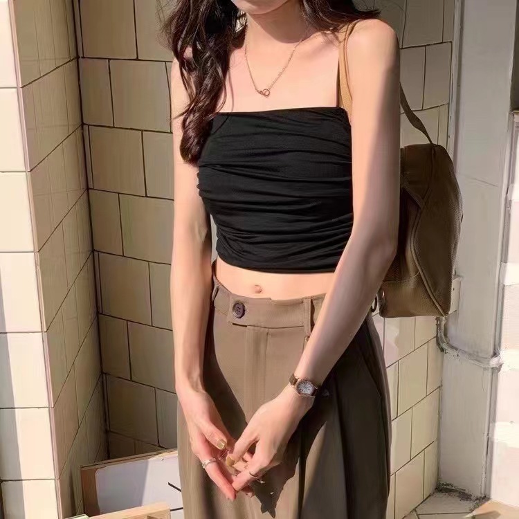 Seda de hielo camisola plisada almohadilla en el pecho de las mujeres verano desgaste interior y exterior de una pieza de belleza tubo trasero superior adelgazante bottoming top