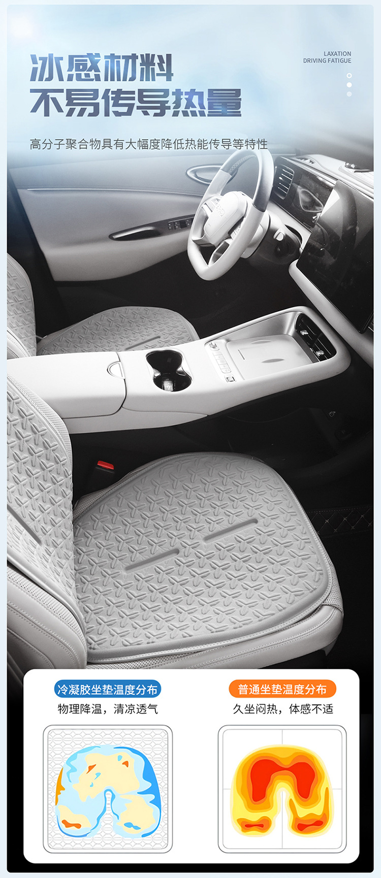 Honeycomb Car Seat Cushion, Universal for All Seasons, Summer Cooling Cushion, Breathable and Ventilated Seat Backrest, Light Luxury Cold Gel Driver's Seat