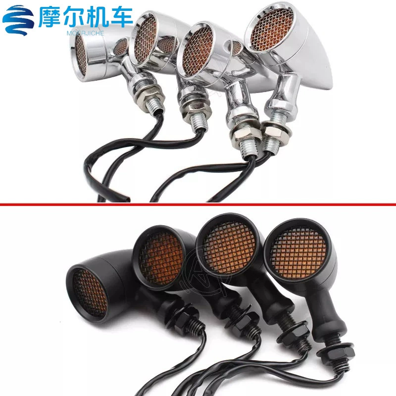Аксессуары для мотоциклов, светодиодный указатель поворота из алюминиевого сплава, ретро-пуля, сетчатый сигнальный светильник, индикаторная лампа