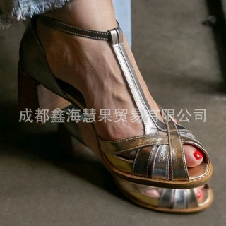 ebay外贸款2024年夏季时尚好好鱼嘴女鞋40-43大码T型扣带露趾凉鞋
