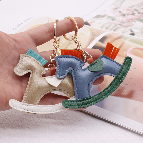 PU Leather Trojan Keychain Wholesale Creative Keychain Leather Carousel Keychain Rocking Horse Pendant