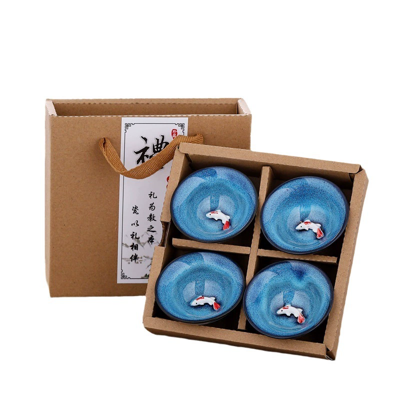 Портативный дорожный набор для чая кунг-фу с керамикой, обожжённой в печи, одна чайная чашка и четыре чашки, подарок на открытие компании с логотипом.