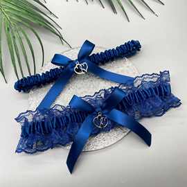 亚马逊同款蝴蝶结袜带蕾丝吊袜带吊坠腿环 婚礼袜带 新娘袜带腿饰