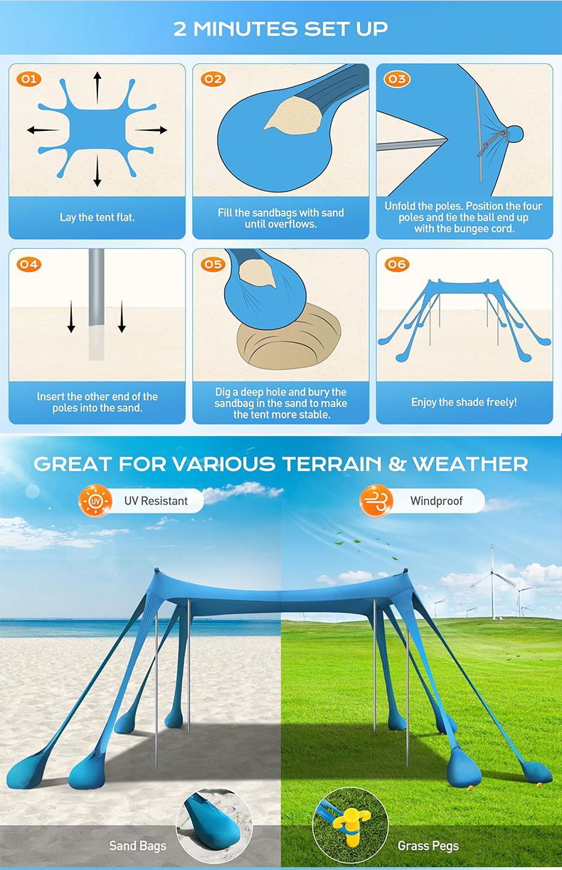 Cross-border Lycra canopy outdoor camping portable octagonal beach dome tent UV-resistant integrated sunshade fabric