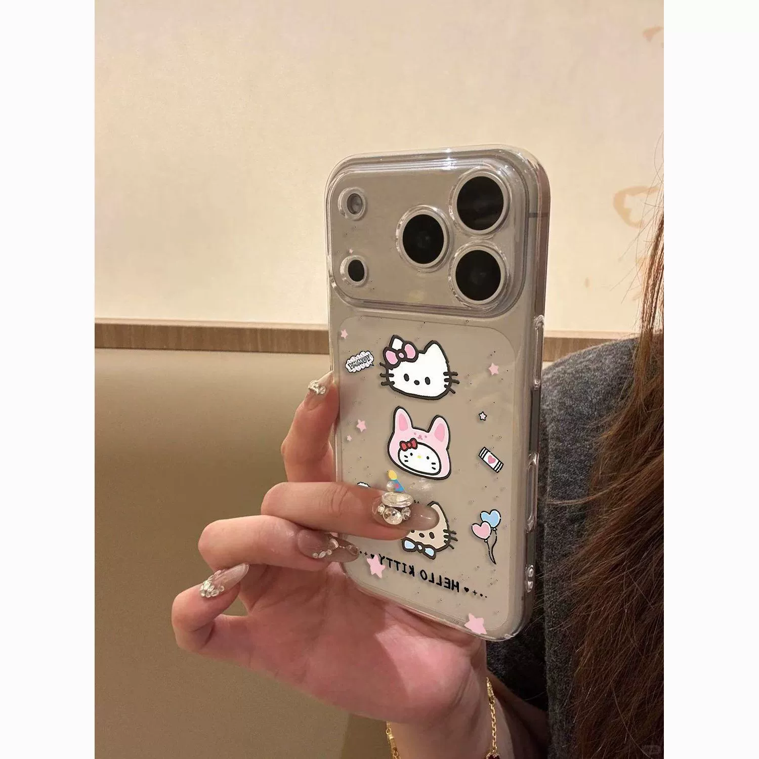 Вливание чернил Hello Kitty подходит для Apple 17 16promax с тонким отверстием мягкий корпус 13 14 15 мультяшный стиль 16pro