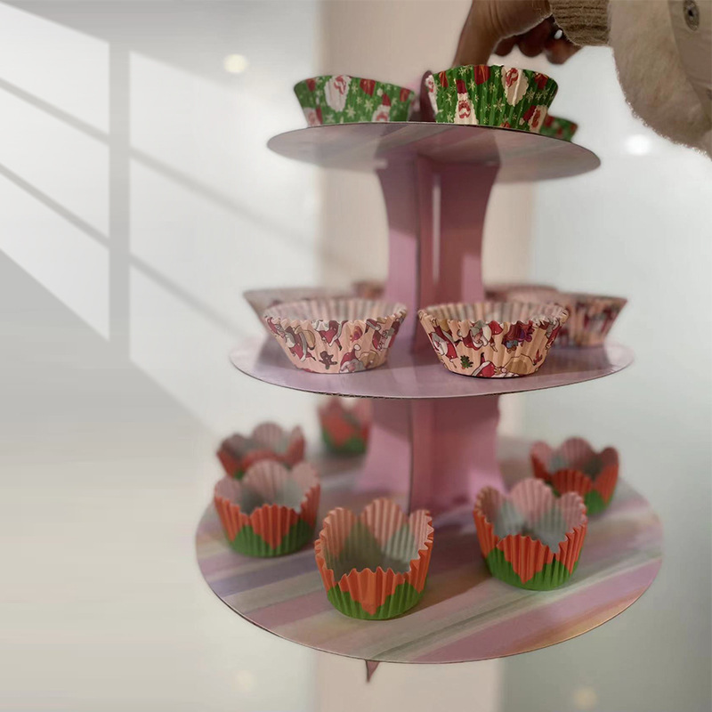 现货3 层纸蛋糕架工厂价纸板三明治纸杯蛋糕架
