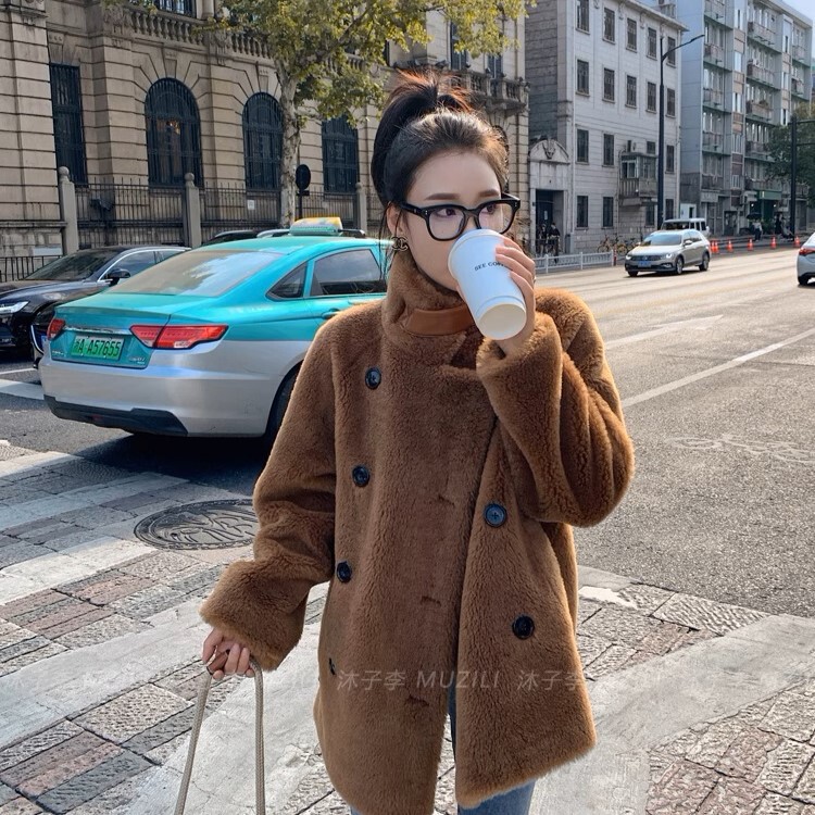 All-Wool Winter New Motorcycle Style Sheep Shear Outwear Women's Lamb Fur One-Piece Fur Outwear K-Style Autumn and Winter