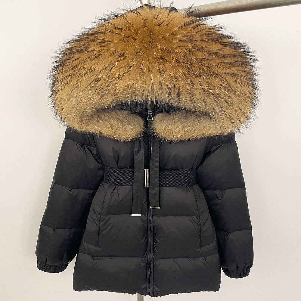 Women's Clothing Winter New High End Hooded Down Jacket For Women, Medium And Long Style, Slim Waist, Warm, Real Fur Collar_voghion.com