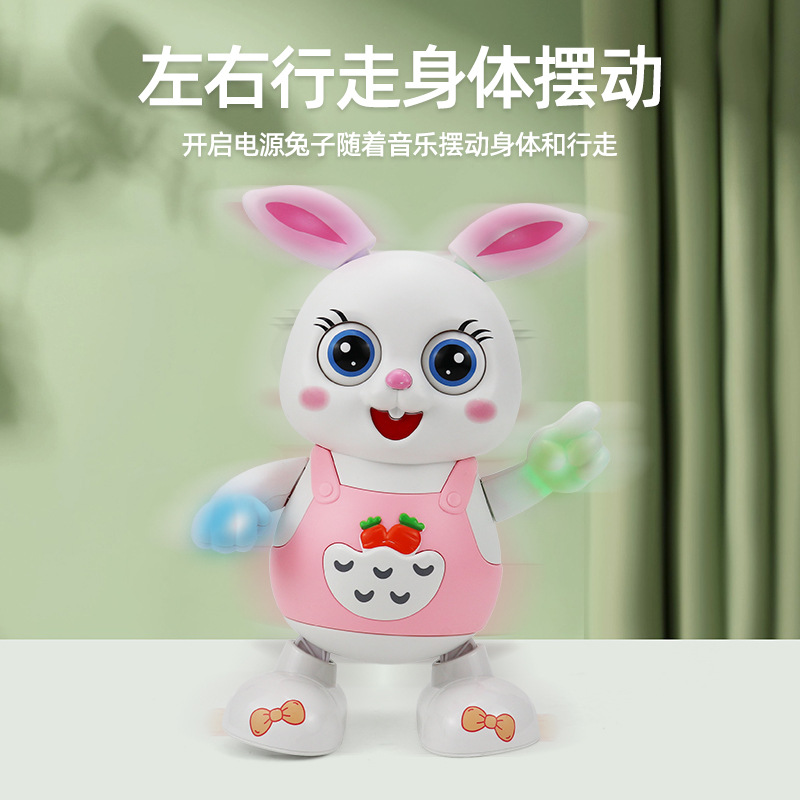 Nuevo estilo transfronterizo, canto eléctrico y baile para niños, lindo y divertido juguete de conejo, puesto de juguete luminoso eléctrico para niños al por mayor
