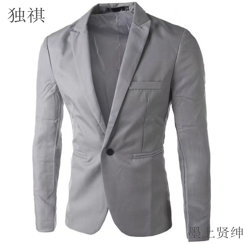 跨境外贸时尚男士休闲单排扣小西装韩版青年修身纯色免烫西服外套