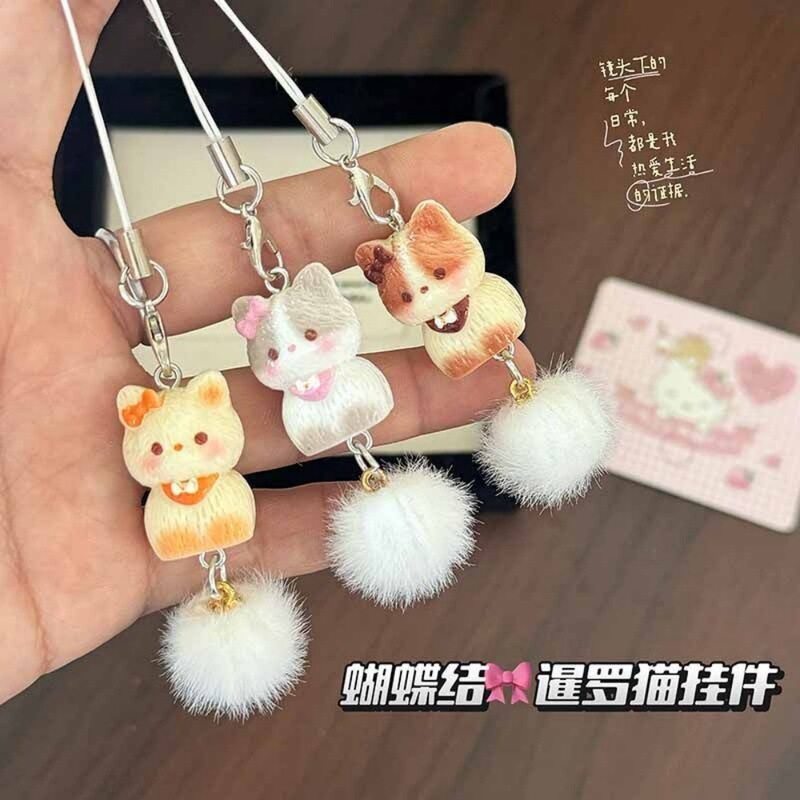 Original Cute Bow Little Velvet Cat Pendant Stereo Siamese Cat Mobile Phone Rope Bestie Gift Bag Pendant Couple