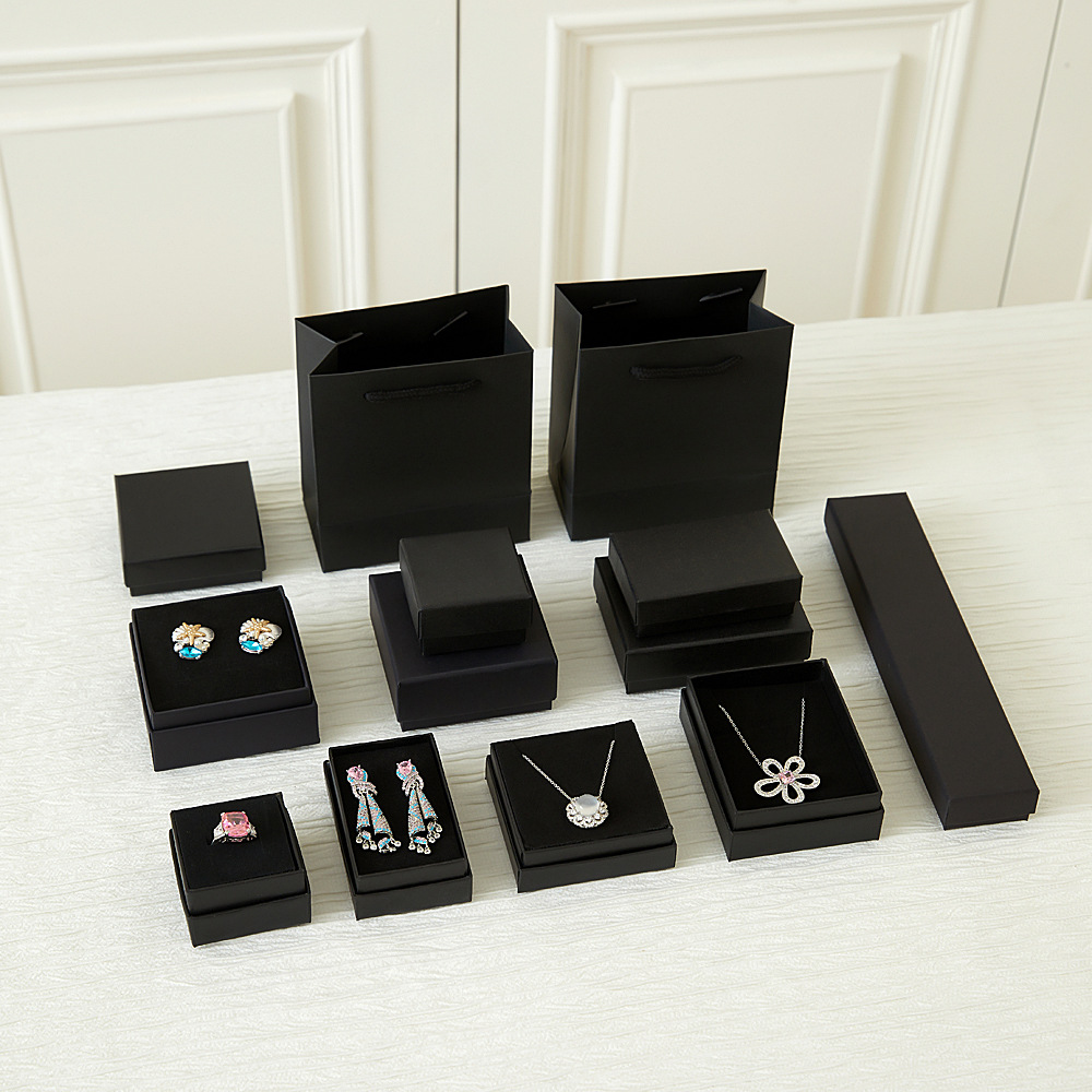 Caja de joyería negra de alta gama con tapa y base, para collar, pulsera, anillo, caja de embalaje de joyería, caja de regalo para guardar joyas