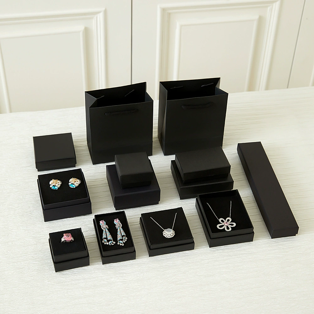 Высококачественная черная шкатулка для драгоценностей с крышкой, подарочная упаковка, пустая коробка, ожерелье, браслет, шкатулка для хранения колец