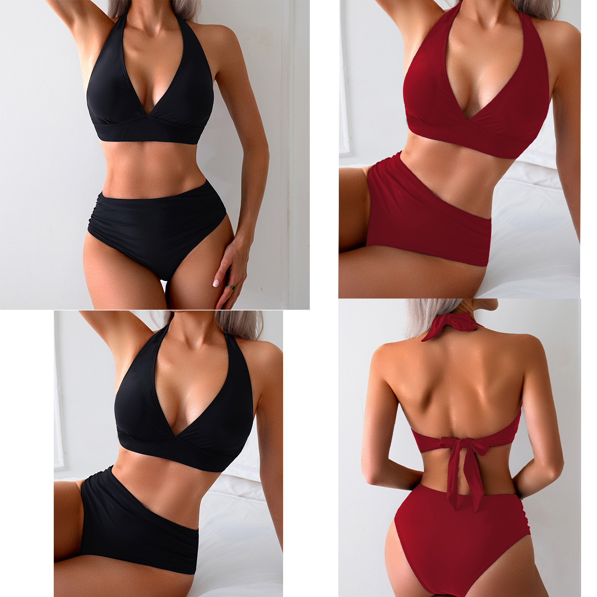 Overseas warehouse a generation of bikini ladies split high waist pants solid color multi-color backless sexy swimsuit wholesale