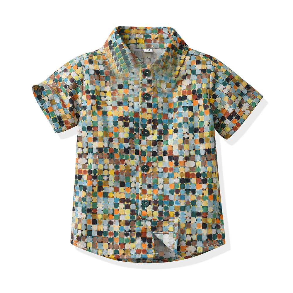 Camisa hawaiana multicolor para niños con cuello girado cárdigan de estilo de moda pelo de playa vacaciones de manga corta chaqueta de flores chaqueta casual