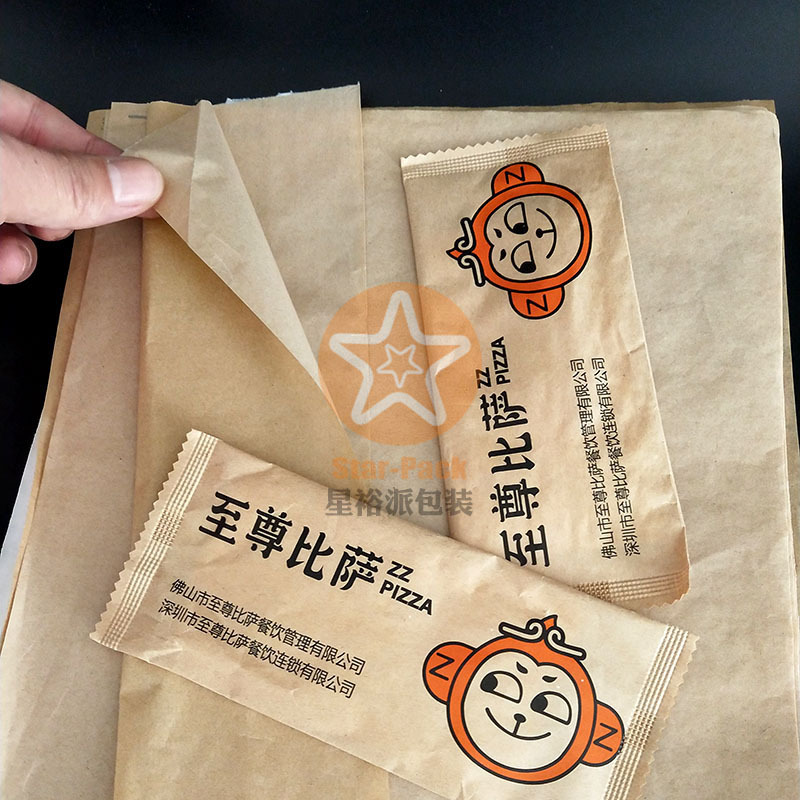 少量印刷至尊比萨牛皮纸淋膜餐具包装卷膜 一次性防潮牛皮纸PE膜